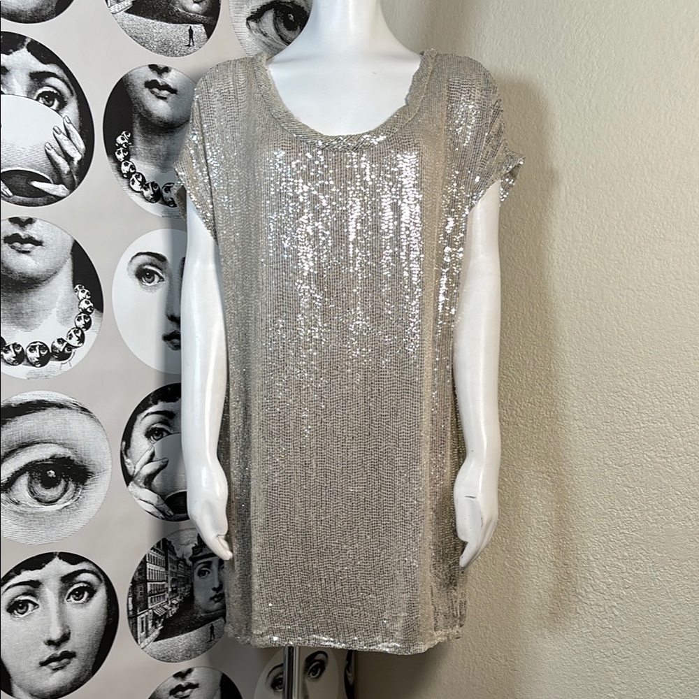 Diane Von Furstenberg Champagne Sparkle Short Sleeve Sequin Dress, Sz 4 🪩